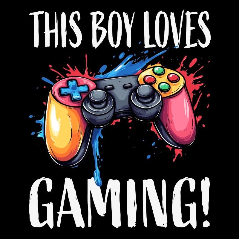 Garçon adore les jeux vidéo – manette colorée