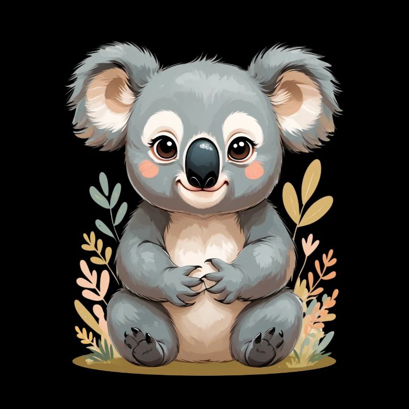 Koala câlin à mâcher dans la mer de feuilles