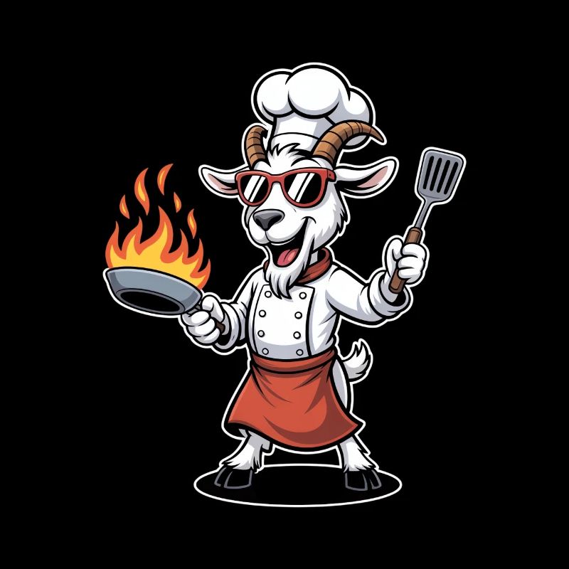 Goats Chef Cartoon Grill Master BBQ Kitchen
