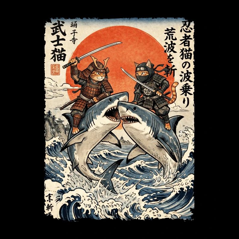 Samurai Cat, Ninja Cat, Shark, Japanese