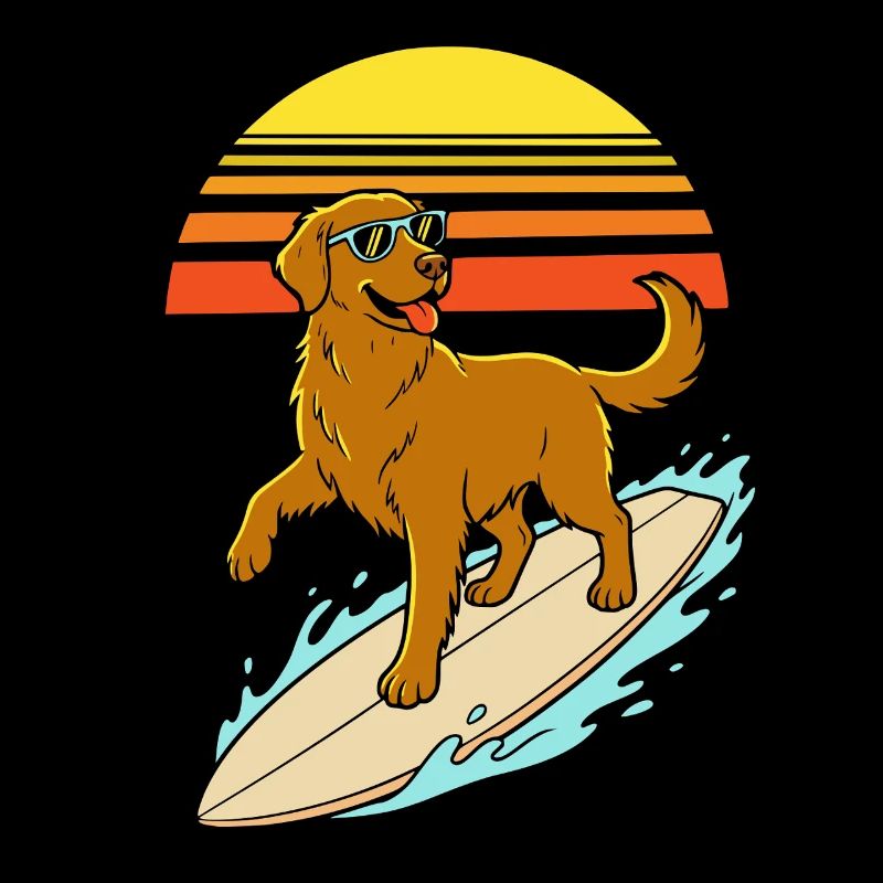 Chien surfeur à lunettes – style rétro de plage