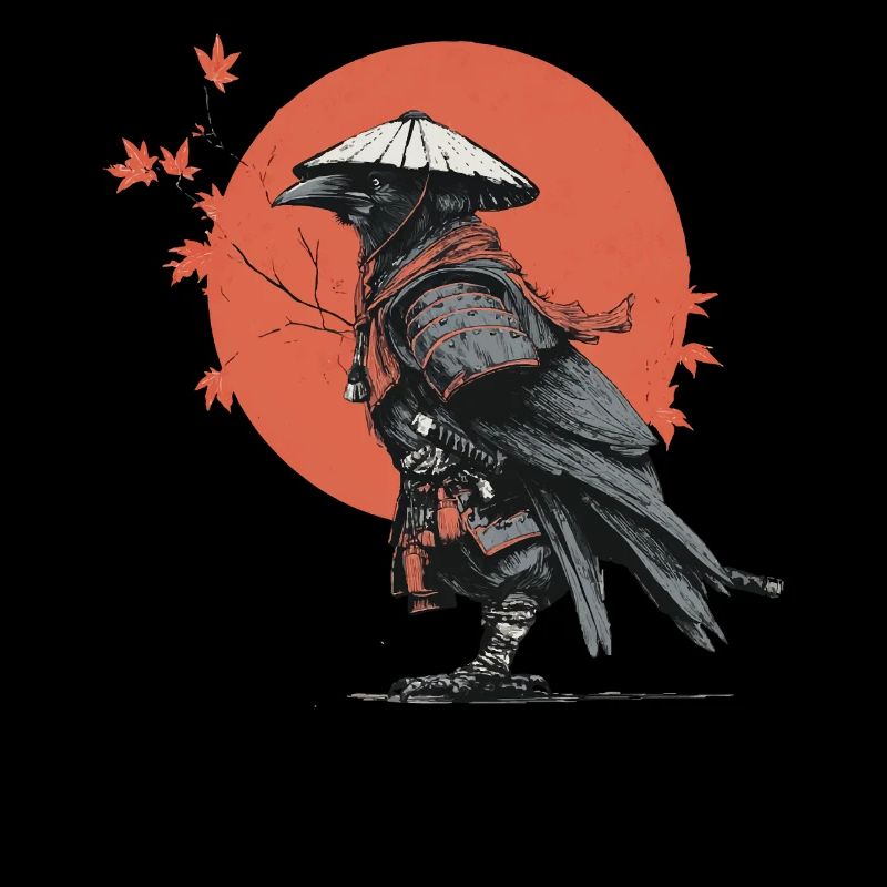 Samurai-Krähe in Red Moon