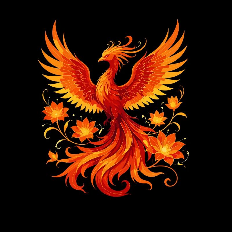 Flammender Phönix im Blütenkranz