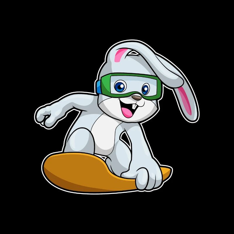 Rabbit as a snowboarder with snowboard