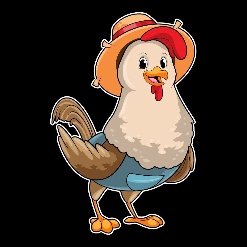 Chicken as a farmer with a hat