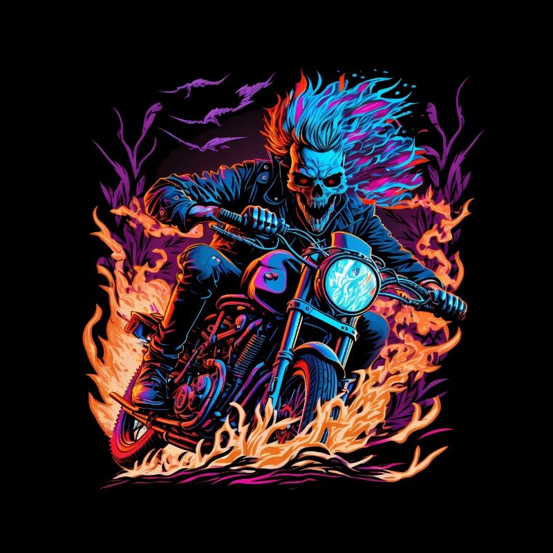 Ghostrider Illustration Motorcycle Synthwave Art
