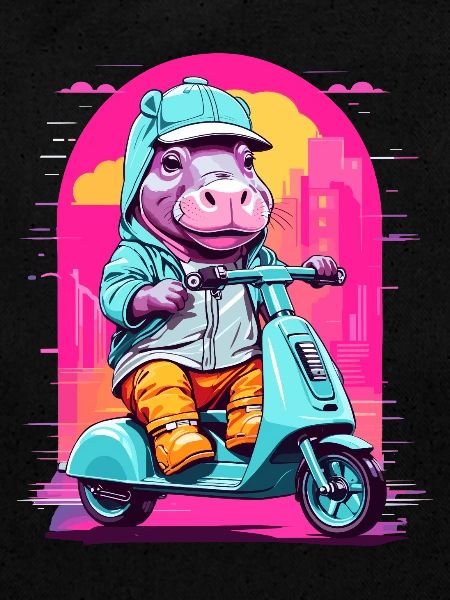 Nilpferd auf Roller