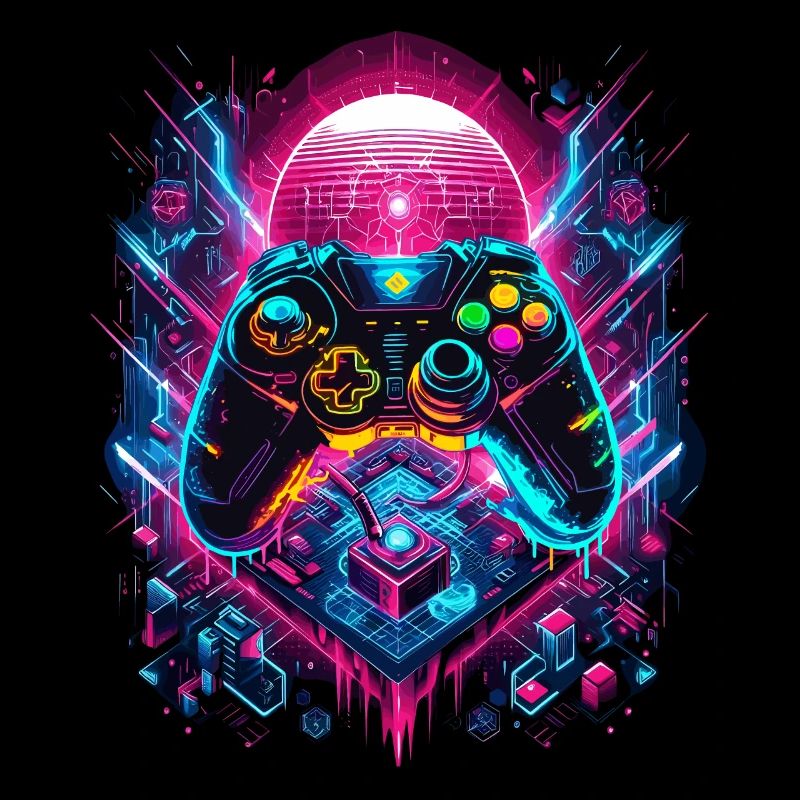 Vibrant Cyberpunk Gaming Controller Graphics