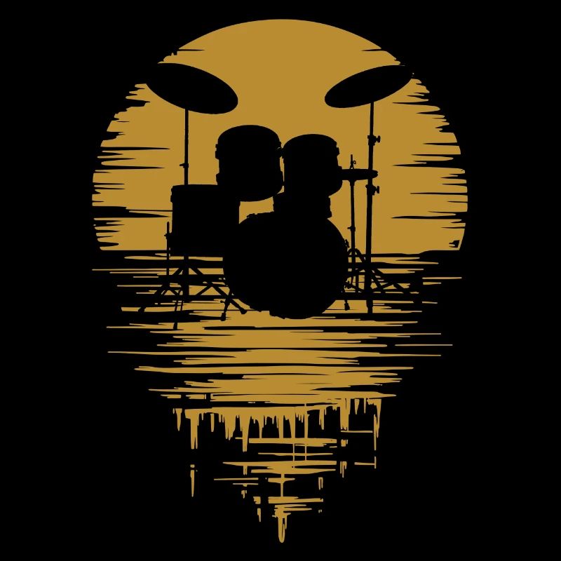 Drumset Silhouette Drums with Reflection