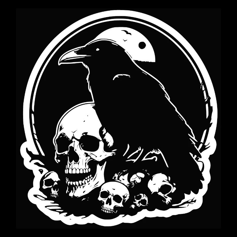 Schwarzer Mystischer Rabe mit Schädel Skull