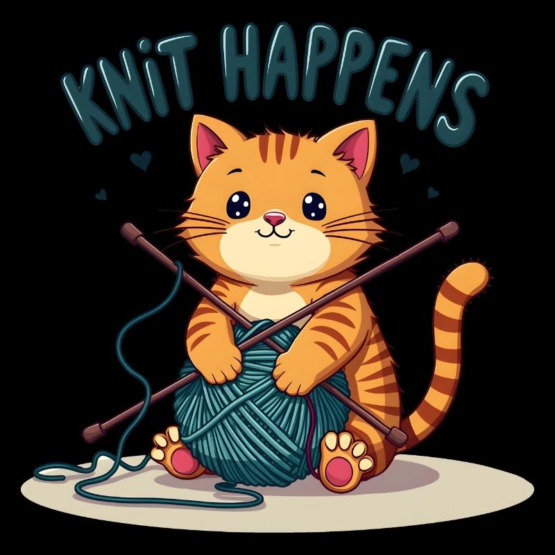Knit Happens - Knitting Red Cat with Yarn