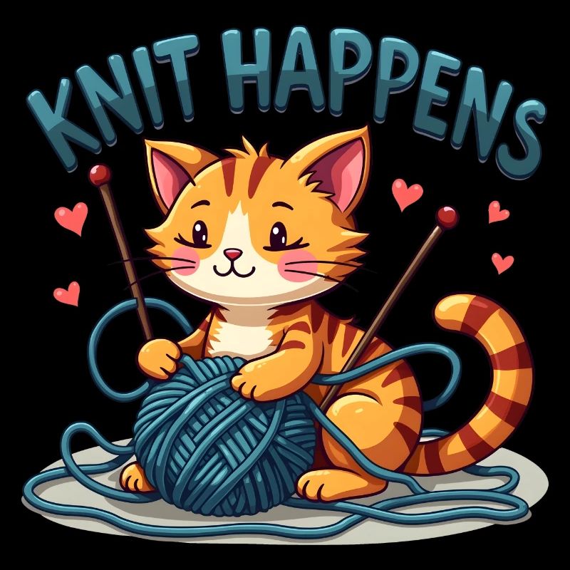 Knit Happens - Knitting Red Cat with Yarn
