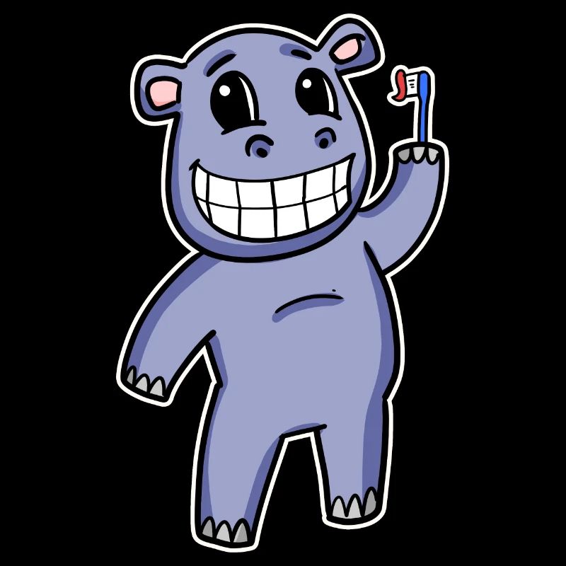 Hippopotame avec brosse à dents