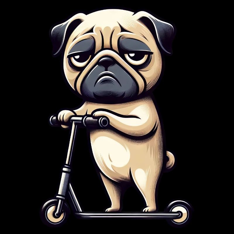 Pug Dog Scooter Grumpy Funny Comic