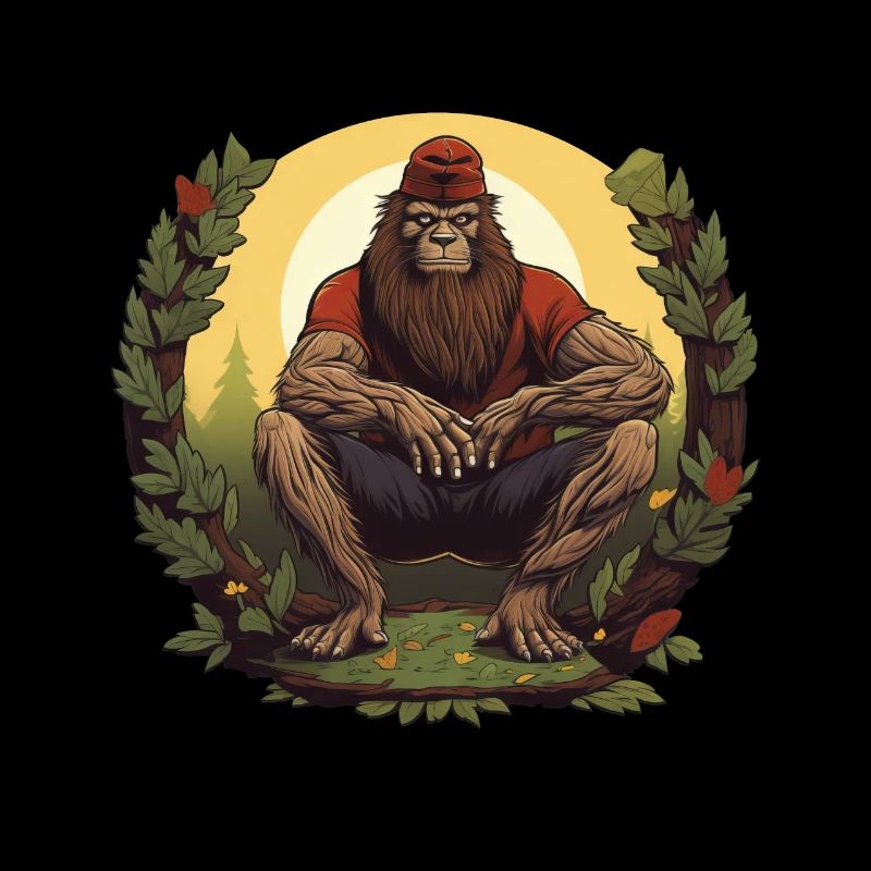 Cool bigfoot sitting forest trees
