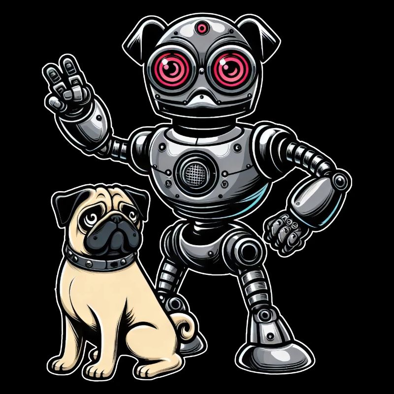 Pug Robot and Master Friends