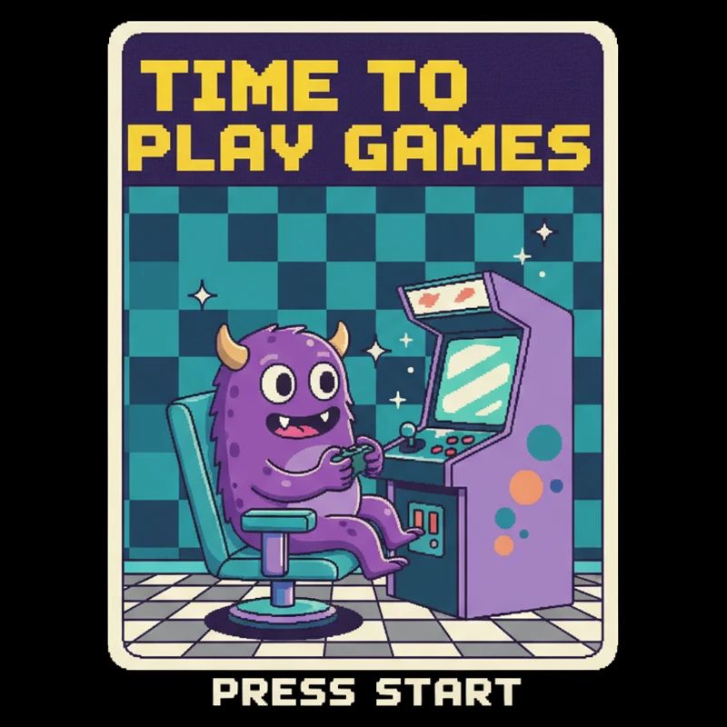 Time To Play Games Monster Retro Pixel Arcade Gift