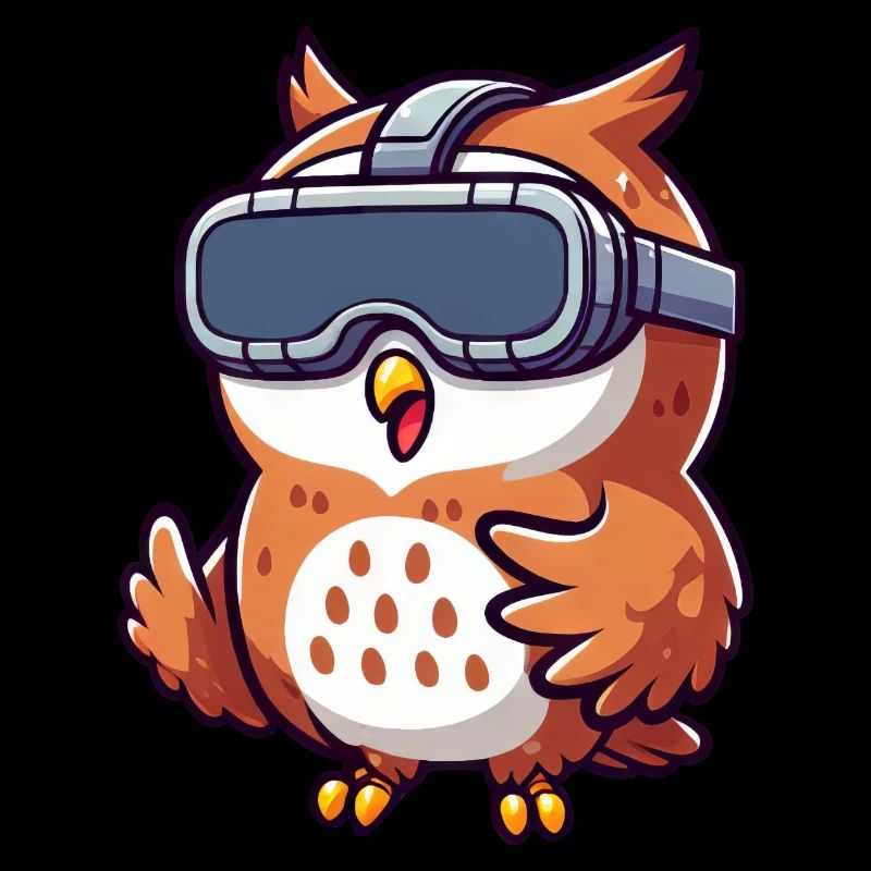 Cute Comic Owl with VR Glasses Virtual Reality