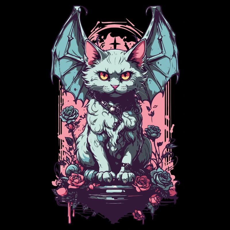 Goth Pastel Cat Demon Roses Cat Lover