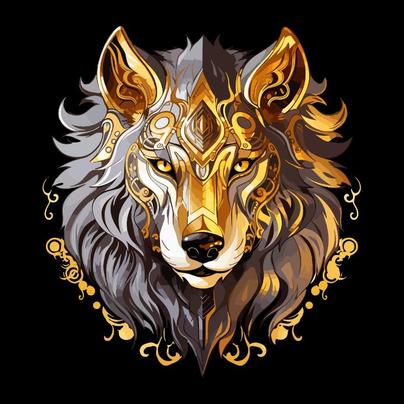 Wolf Wolf Head Gold Mystical Nature Wilderness Art