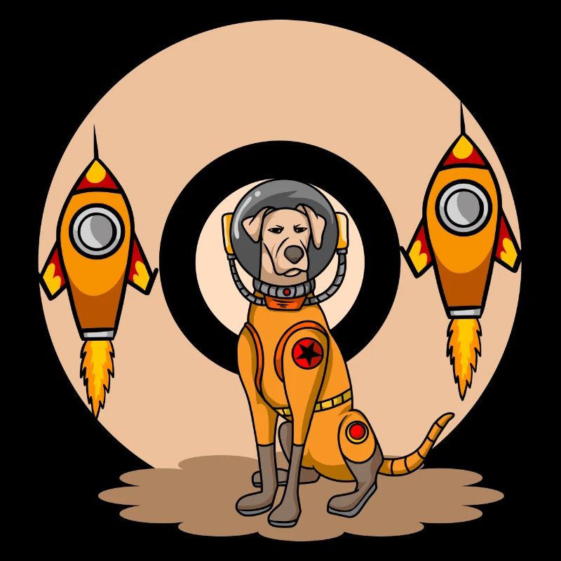 Bande dessinée chiens astronaute dans l’espace avec des missiles