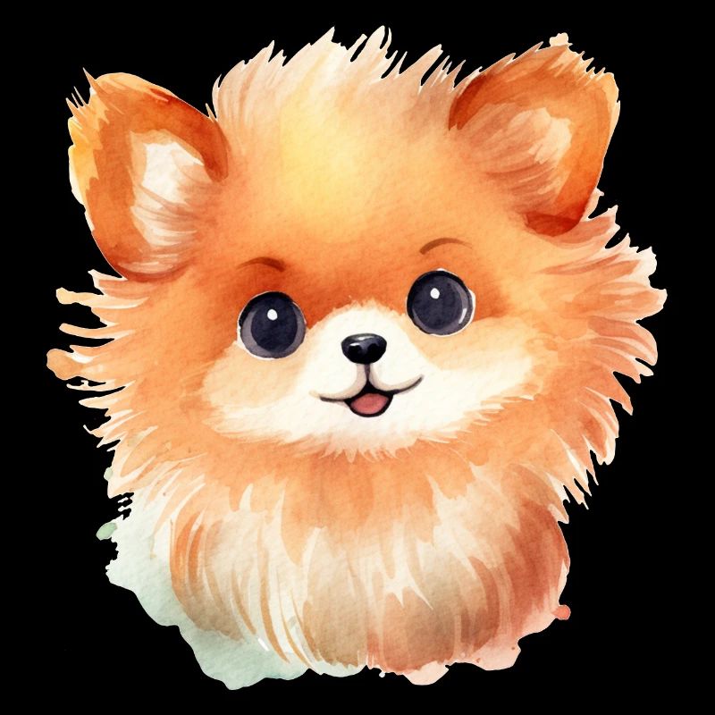 Miniature Spitz Watercolor Drawing