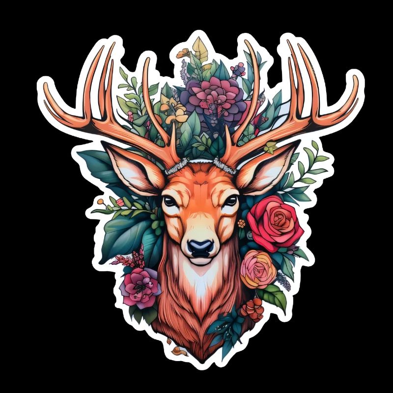 Deer's head with flowers