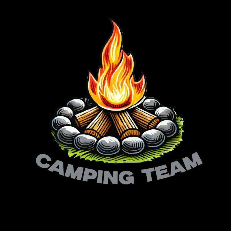 Équipe de camping autour d’un feu de camp