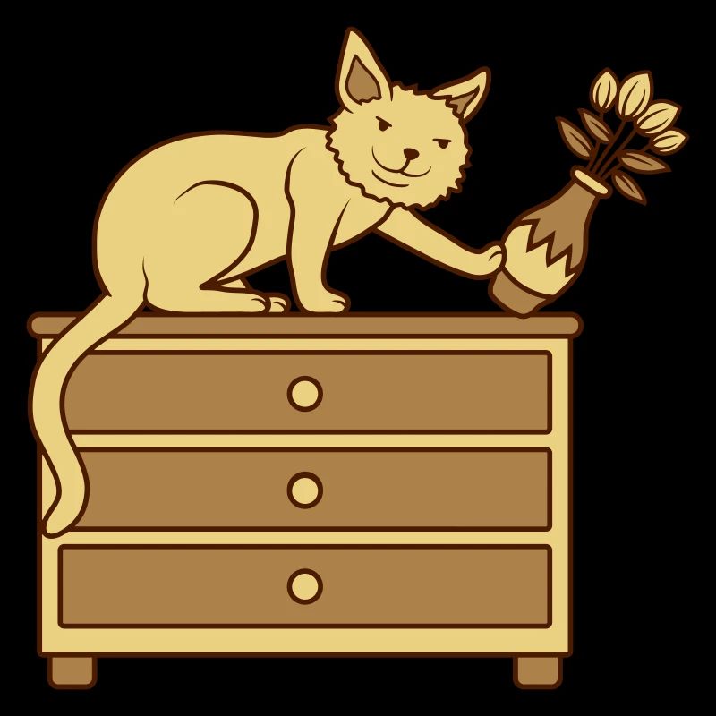 Un chat renverse un vase à fleurs