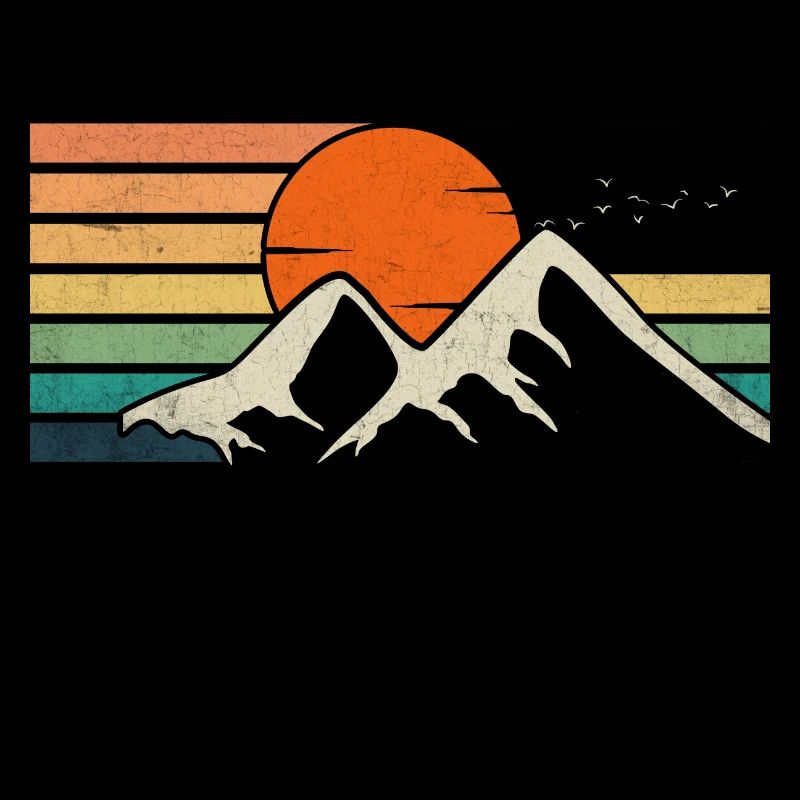 Mountains retro sunset birds