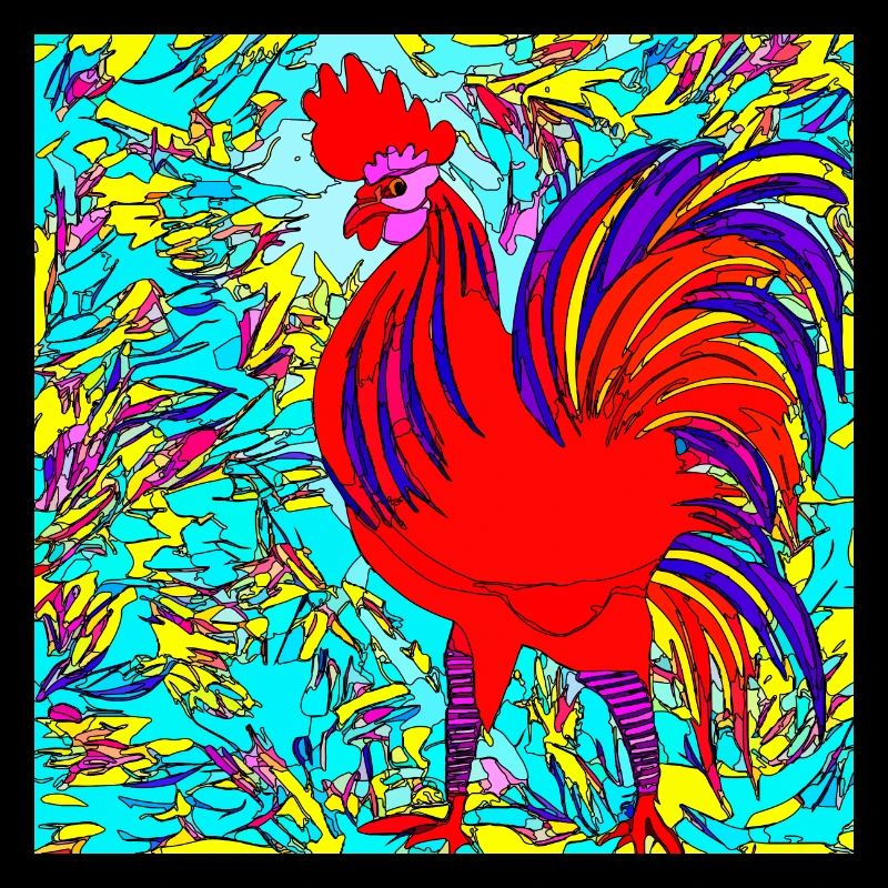 Illustration d’un coq, dans un style abstrait