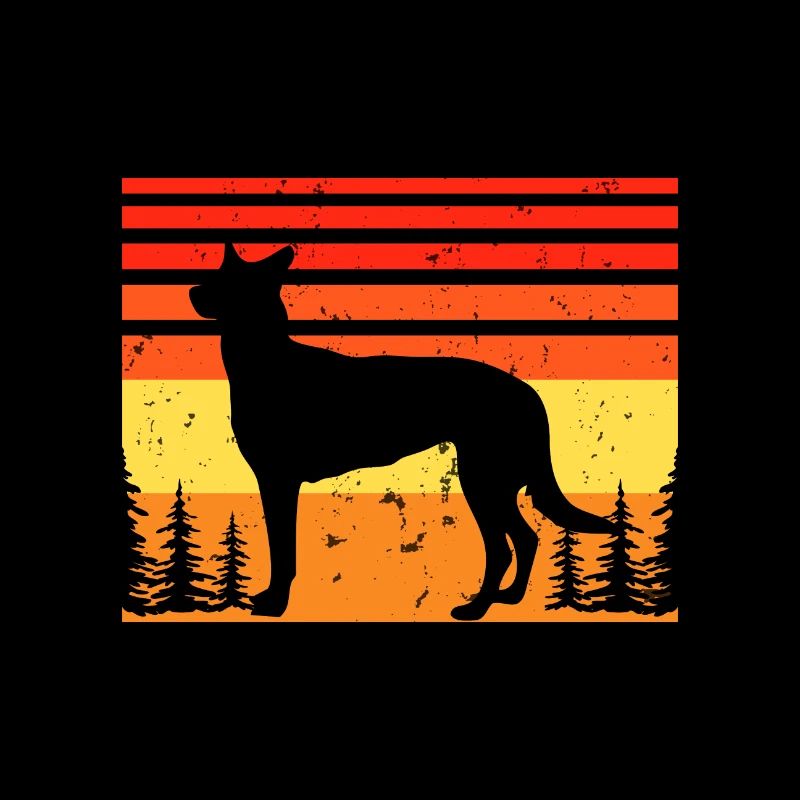 Belgian Shepherd Malinois Dog Silhouette Retro