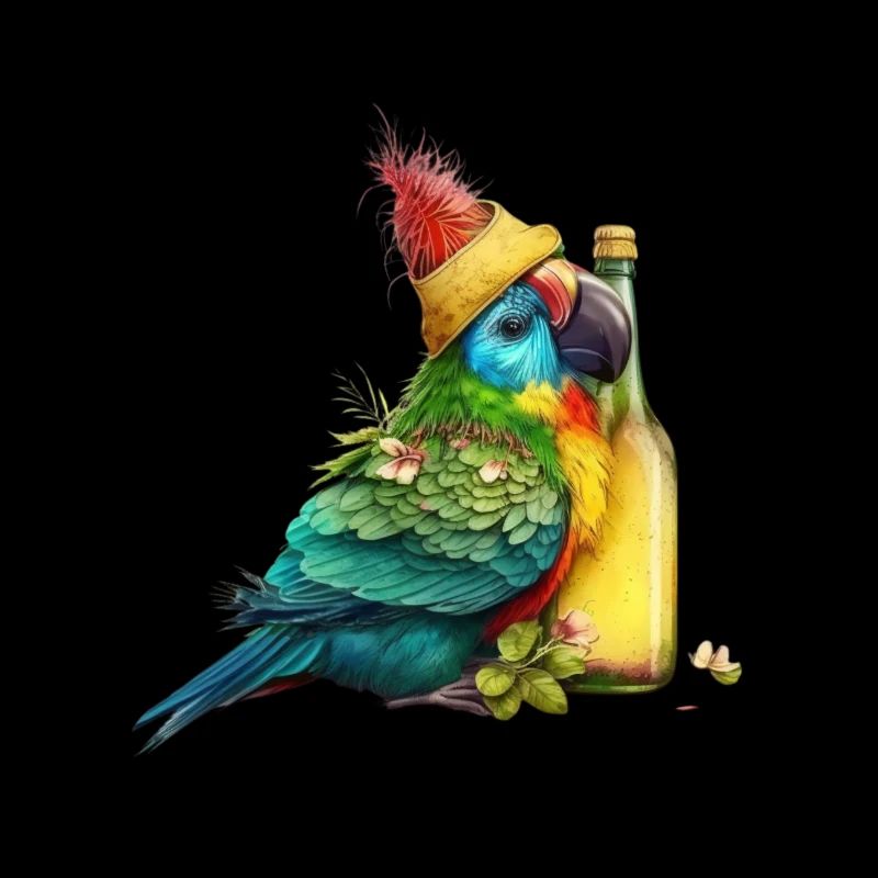 Parrot cuddles with beer