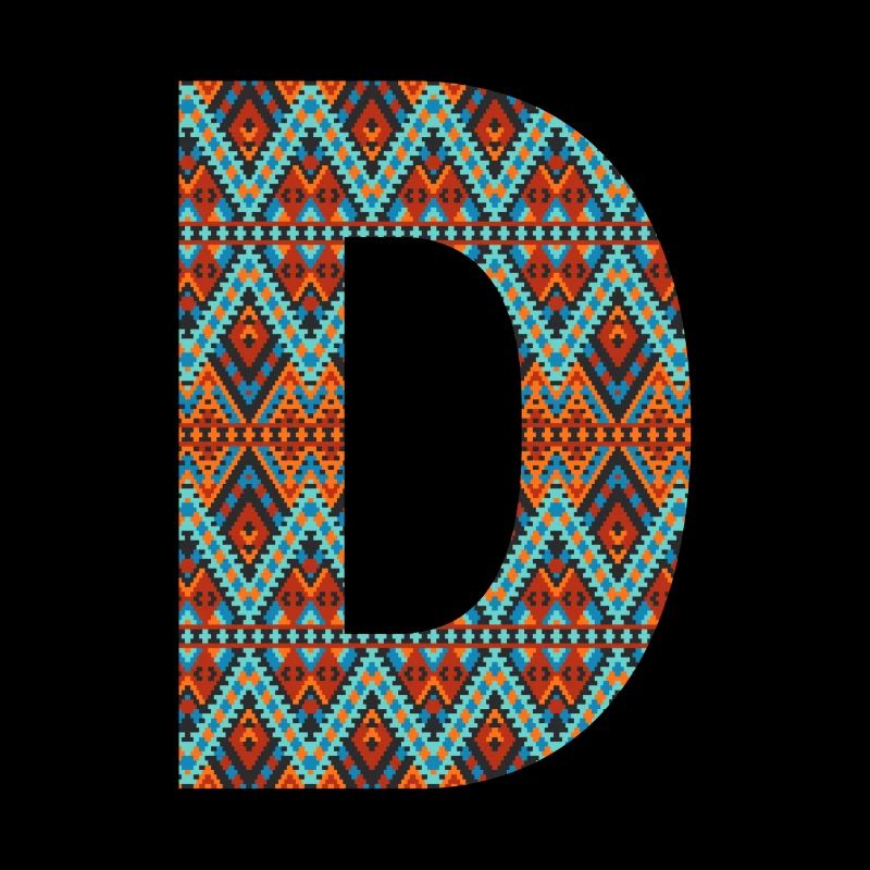 Buchstabe D- Boho-Design, Buntes Monogramm