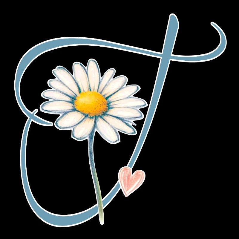 Letter T Daisy Heart