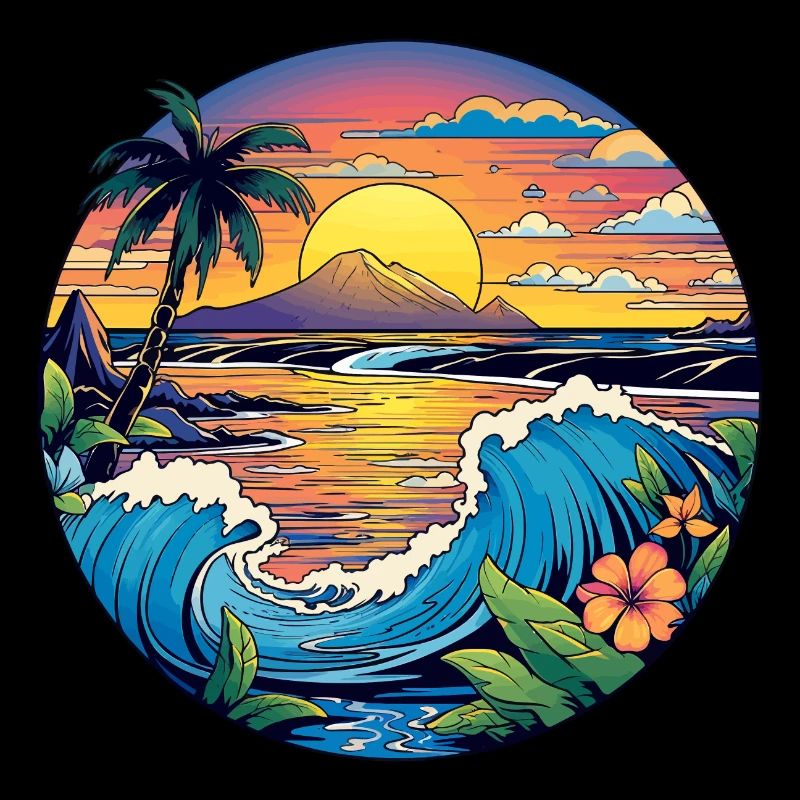 Enchanting waves, sandy beach, palm trees, sea