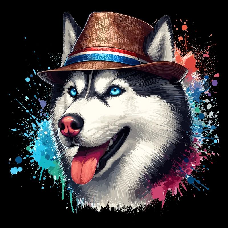 Tête de husky avec chapeau