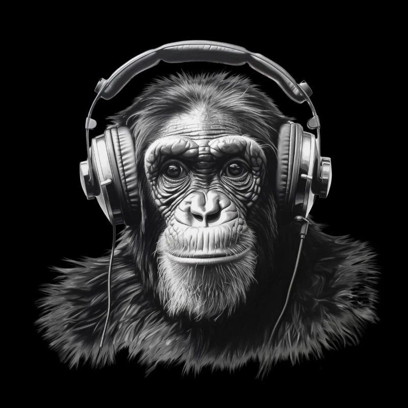 Chimpanzé avec écouteurs