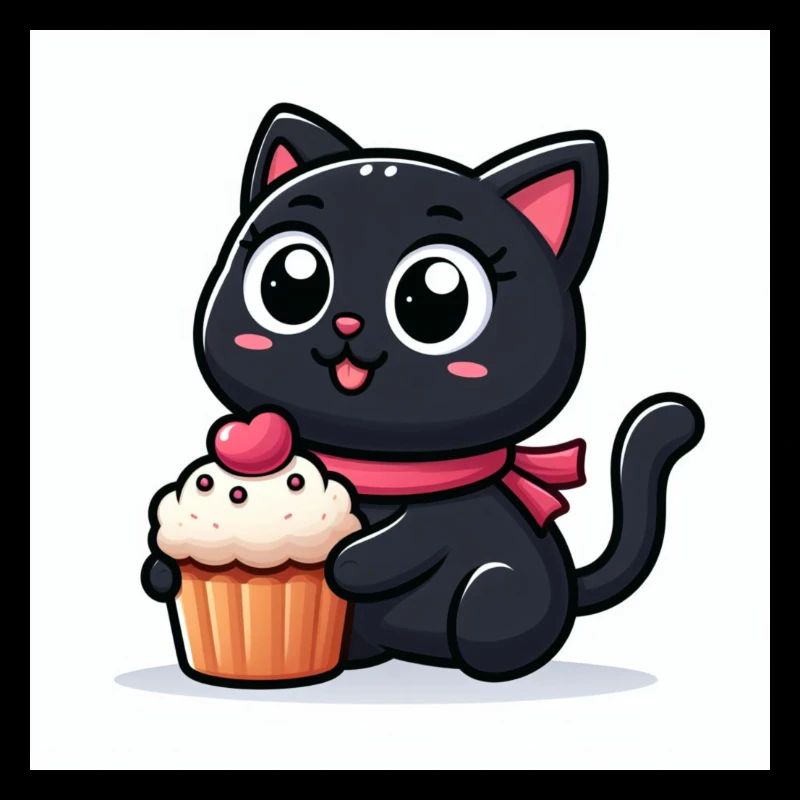 Sweet Kitty Noir avec Tour de cou et Cupcake