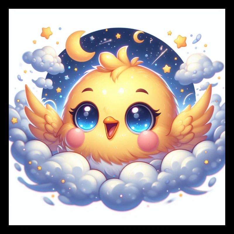 Sweet chick The cute chick on cloud with moon