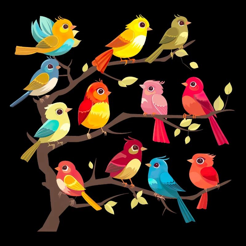 Oiseaux colorés sur les branches