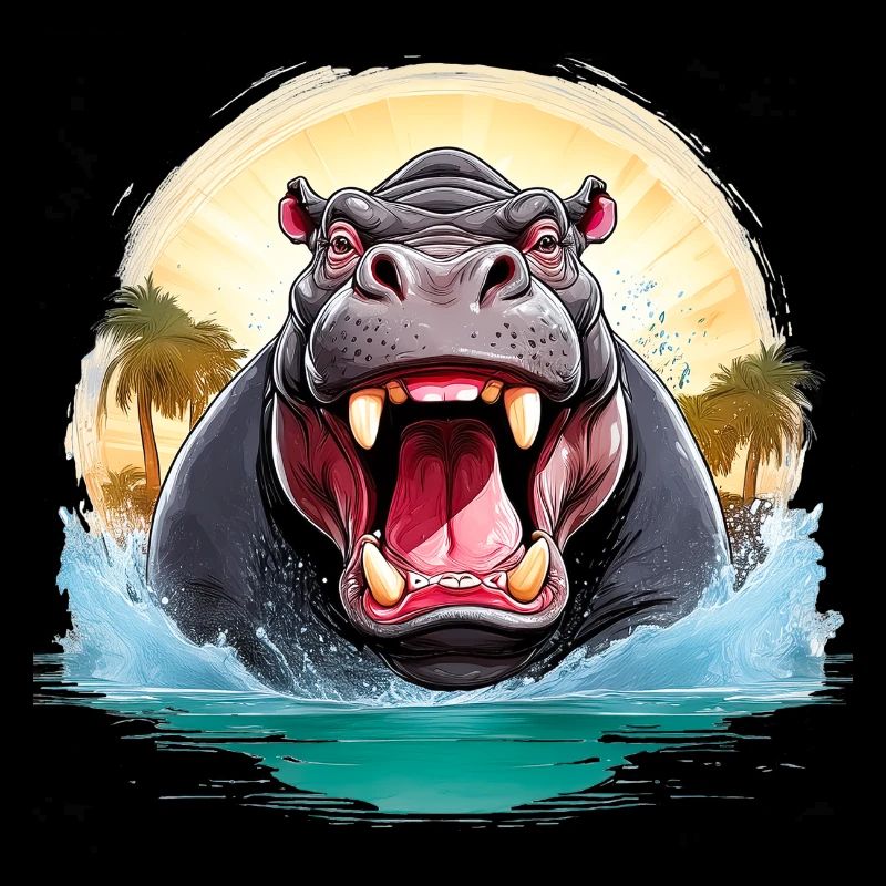 Wild angry animal pugnacious combative hippo