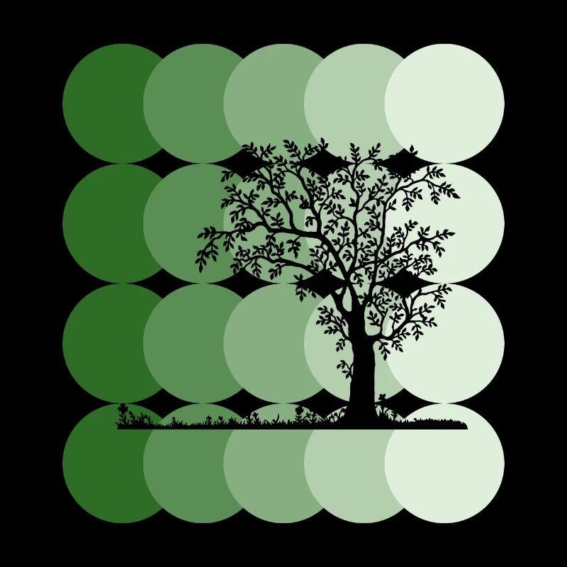 Silhouette Tree with Green Circles Art