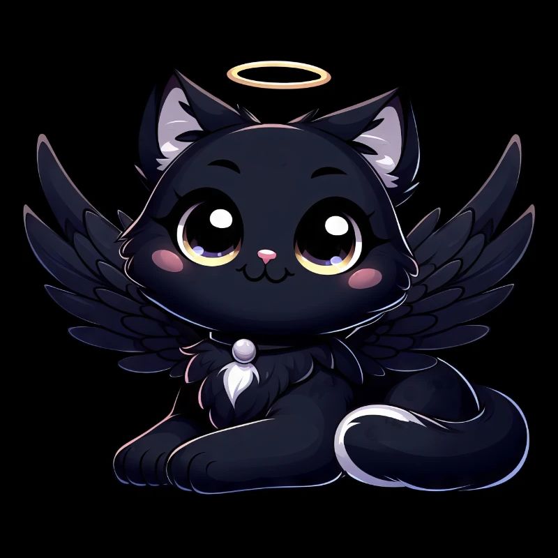 Gothic Katze süß schwarzer Engel mit Flügeln