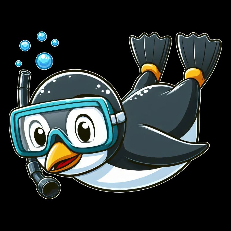 Mignon pingouin dessin animé plongeur plongée en haute mer