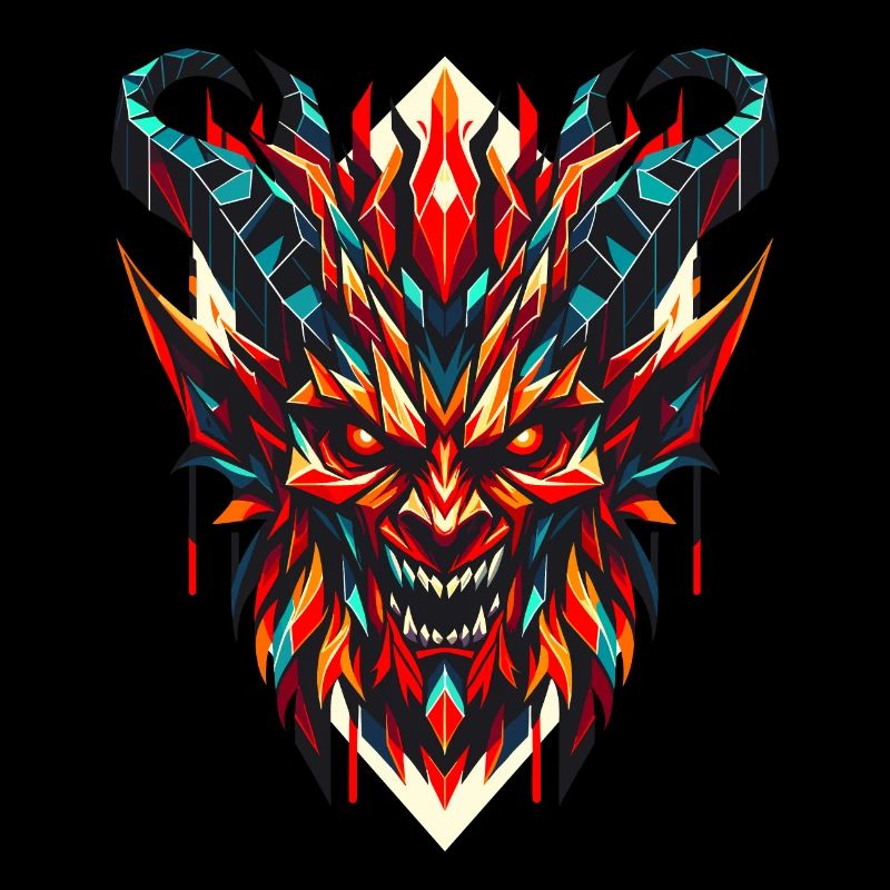 Geometrischer Dämon: Wilde polygonale Illustration