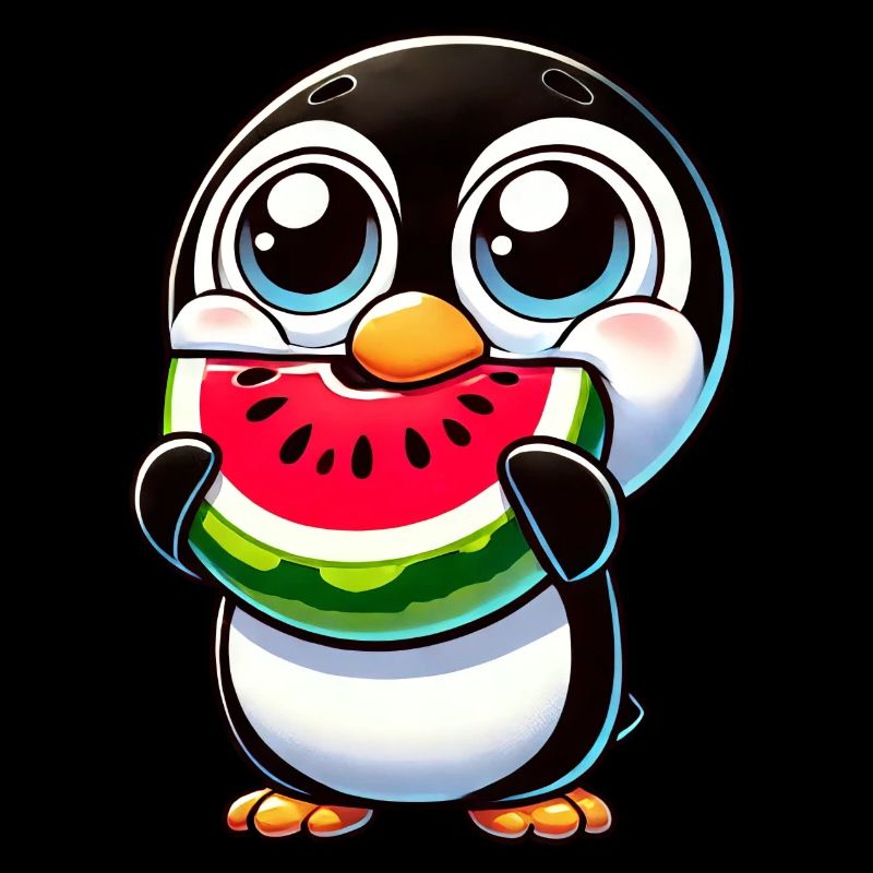 pingouin drôle avec pastèque dessin animé été