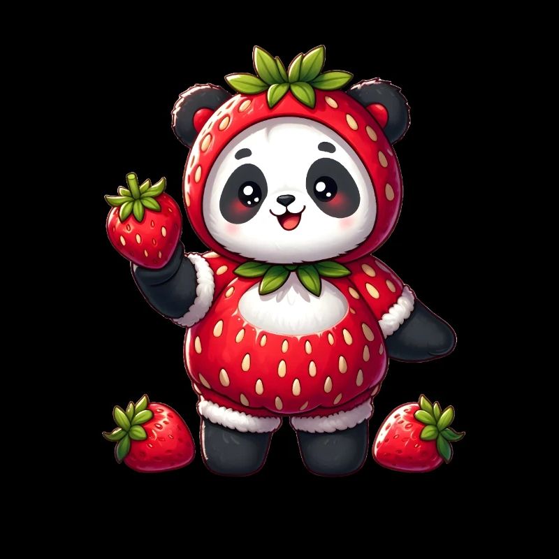 Panda im Erdbeerkostüm