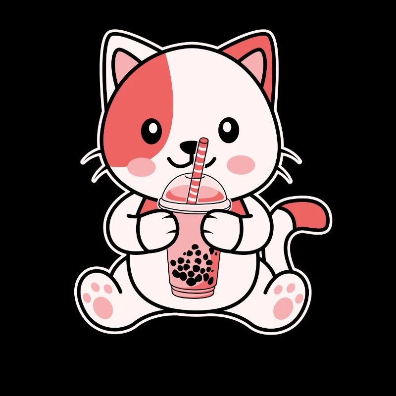 Cute cat kitten drinks Boba Tea Bubble Tea