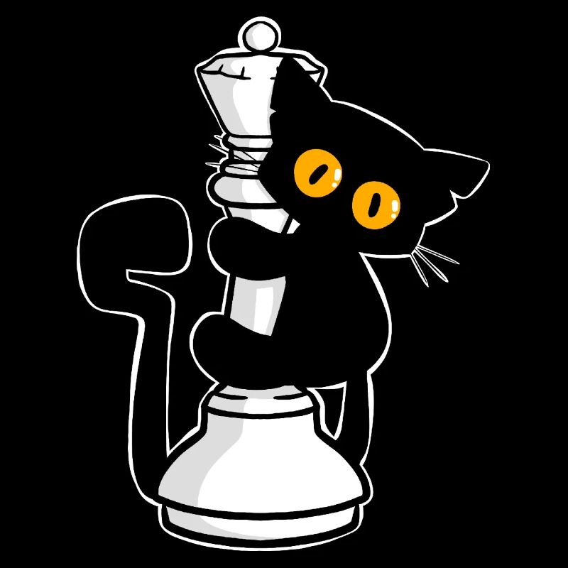 Chat noir mignon grimpant sur les dames contre les échecs